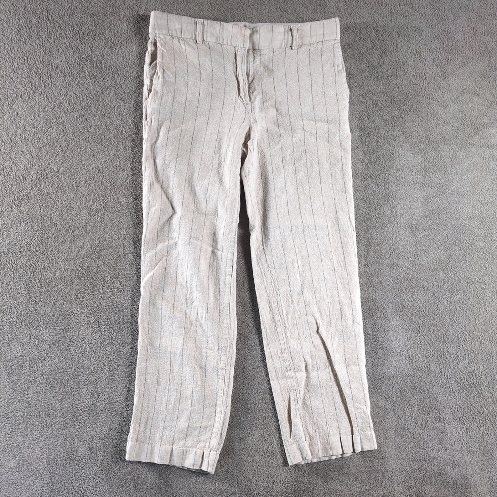 Rachel Zoe Women Striped Linen Blend Tailored Pants Beige‎ Size 6
